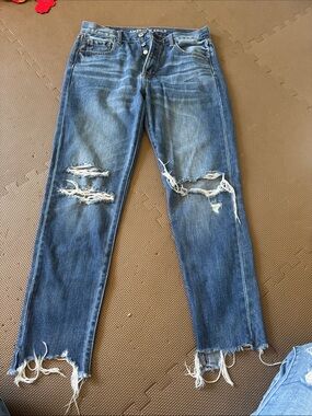 American Eagle Outfitters Distressed Blue Straight Leg Jeans